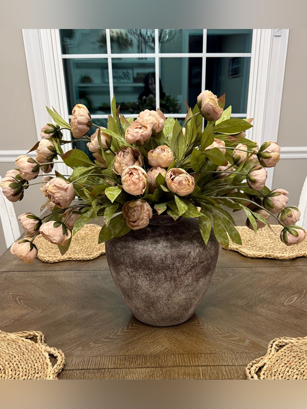 Viral Tan Peony Stems by Ashland Arrangement in Elegant Metal Distressed Vase